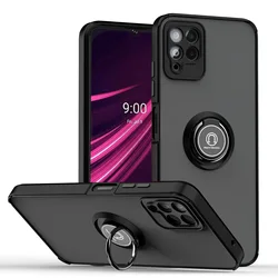 Magnetic Kickstand Shockproof Heavy Duty Phone Cover with Metal Ring for T - Mobile REVVL V+ 5G (Black)