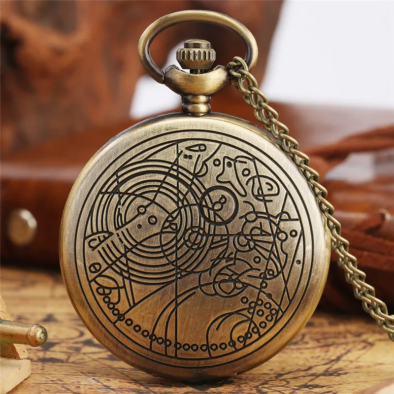 

Retro Bronze Theme Quartz Analog Pocket Watch Men Women Full Hunter Antique Classic Clock Necklace Chain