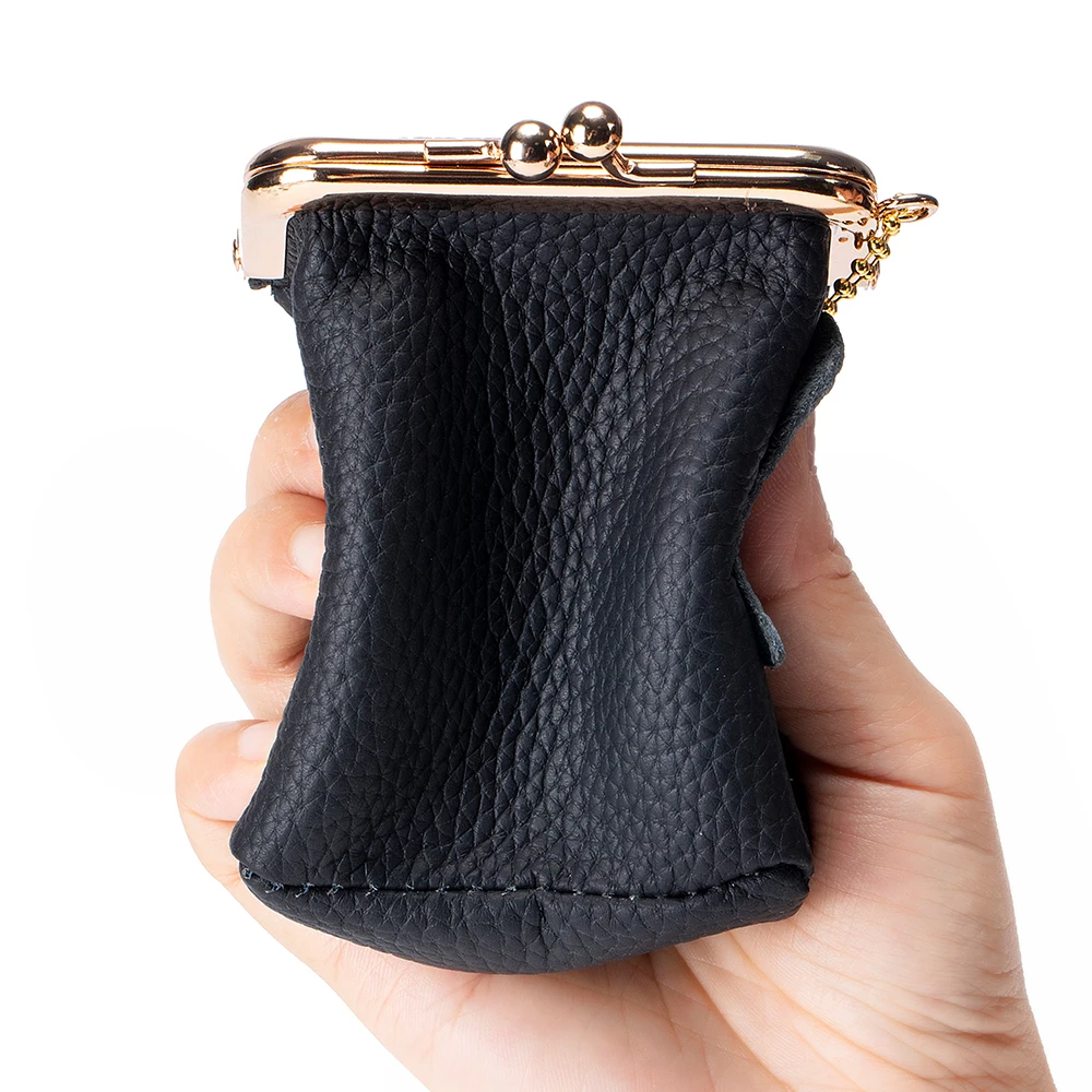 Elegant Women's Real Leather Cosmetic Bag with Golden Hasp - Compact Makeup and Coin Pouch