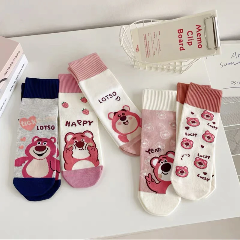 

Kawaii Disney Anime Socks Cute Lotso Sweet Versatile Fashion Cartoon Warm Antiskid Pink Middle Cylinder Cotton Socks Girls Gifts