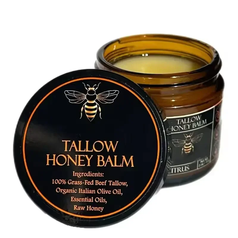 Organic Grass Fed Beef Tallow Balm With Raw Honey Moisturizing Cream For Soft Smooth Skin Handmade All-Natural Moisturizer Skin 1