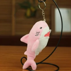 Kawaii Shark Plush Keychain - Colorful Stuffed Animal Backpack Charm (Pink)