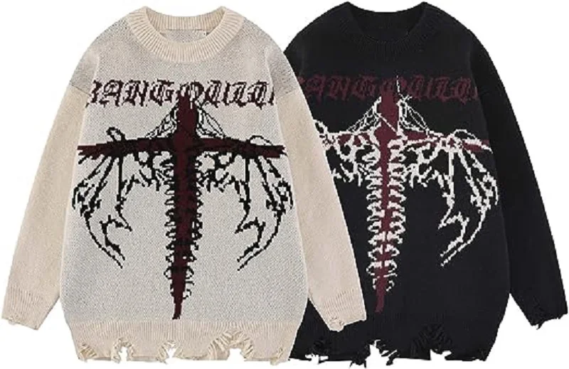 

Y2K Punk Letter Pattern Printed Pullover Autumn/Winter Loose Oversize Street Fashion Hip Hop Couple Pullover Knitted Sweater