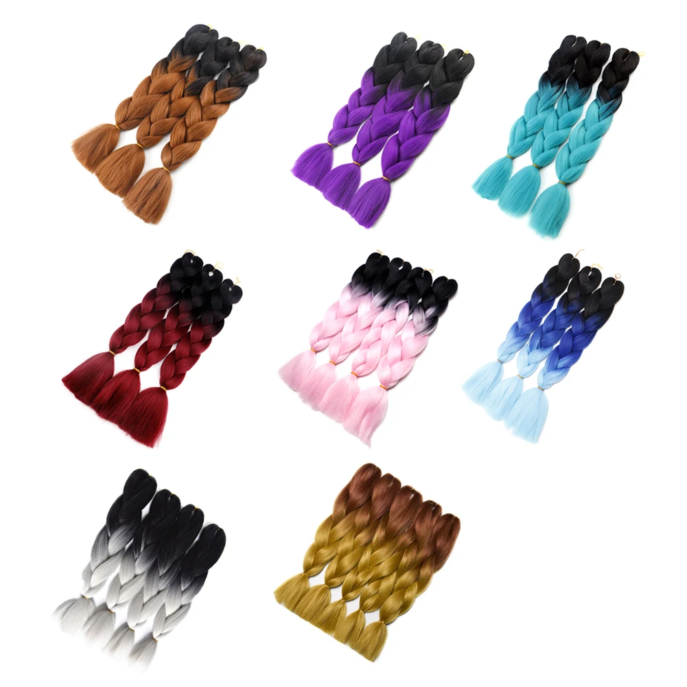 2022 New 100g Braiding Synthetic Jumbo Box Braids Black Gray Purple Blue Green Blonde Brown Crochet Hair Extensions |