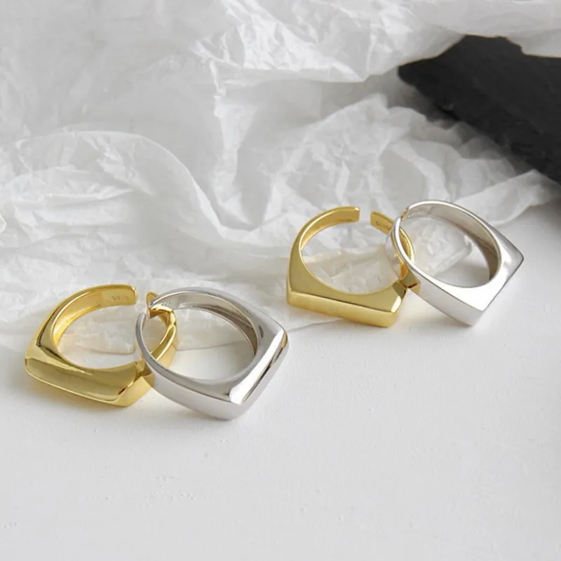 Korean Simple Geometric Rectangle Handmade Ring for Women Creative Individuality Flat Rings Jewelry Gifts Wholesale