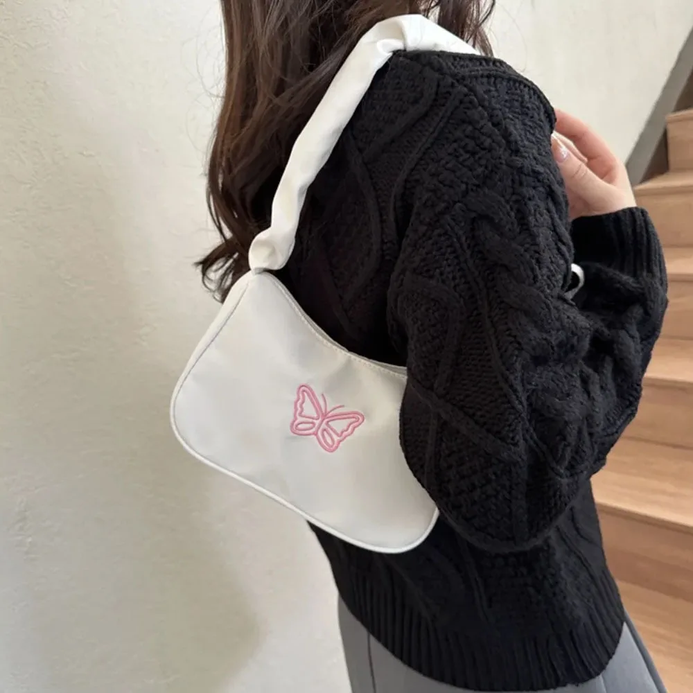 Fashionable Armpit Bag for Women Personalized Y2K Shoulder Bag Makeup Lipstick Storage Tote Bag Embroidery Butterfly Handbag