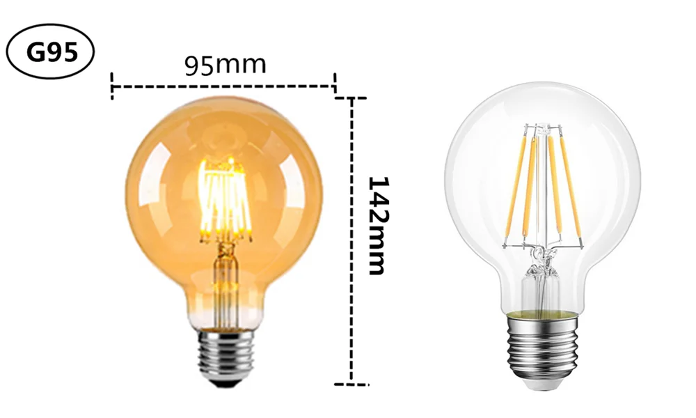 

LED Edison Filament Light Retr Bulb Brown Golden G95 4W 6W 8W 2700K Dimmable E27 AC 220V 110V Dimmer Restaurant Bedroom