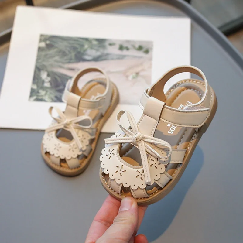 

New Kids Sandal Summer Sweet Ruffled Edge Princess Shoes for Girls Fashion Bowknot Children Causal Cut-outs Walking Flat Sandals