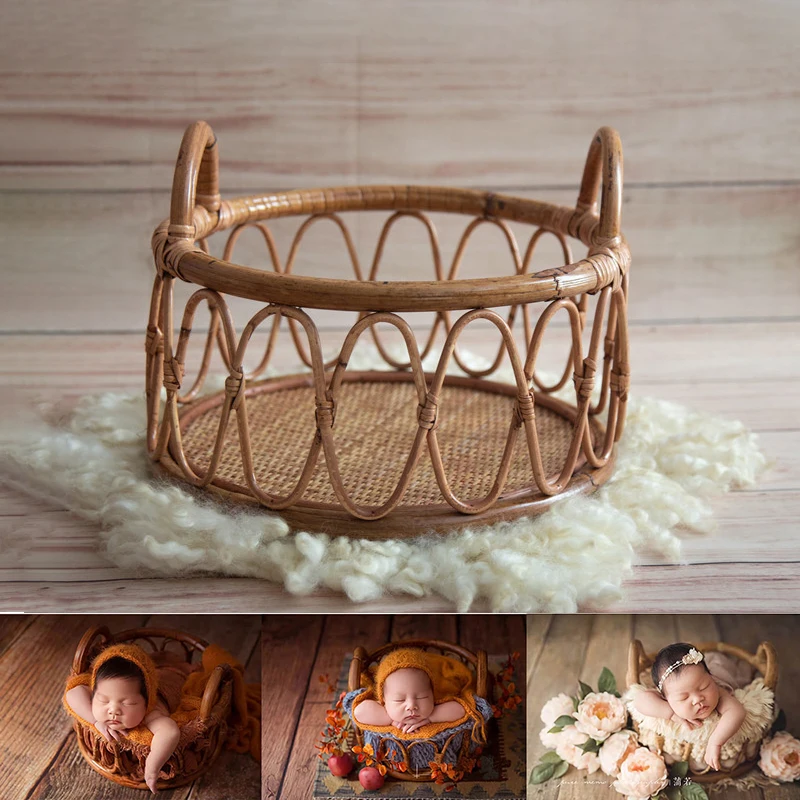 

Newborn Photography Rattan Crib Baby Posing Container Retro Style Chair Small Furniture Infant Studio Shooting Accessories