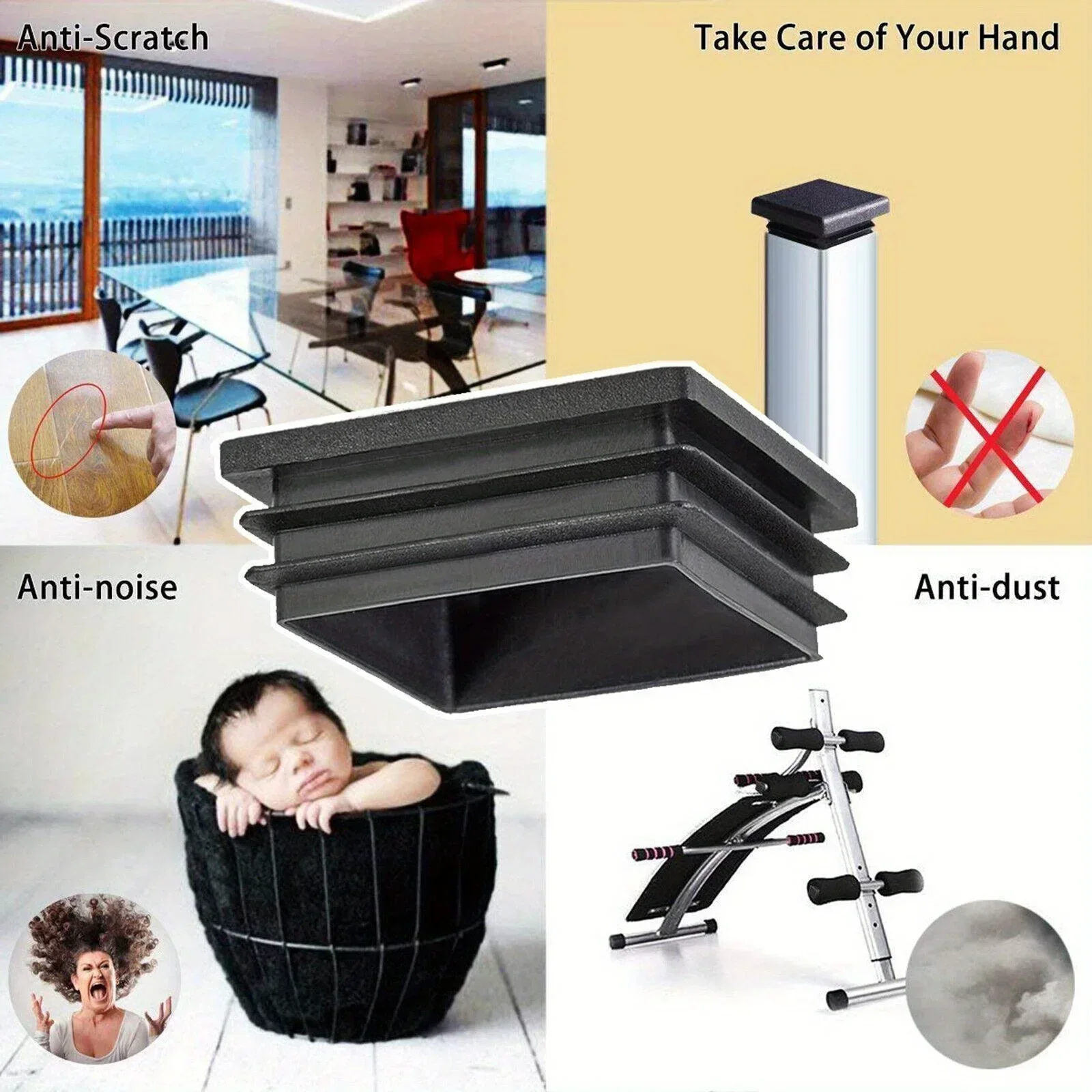 20PCS Furniture Leg Caps, Double Plug for Square Tubing, Anti-Scratch & Noise-Reducing Chair, Hand Protection for 50*50MM Posts