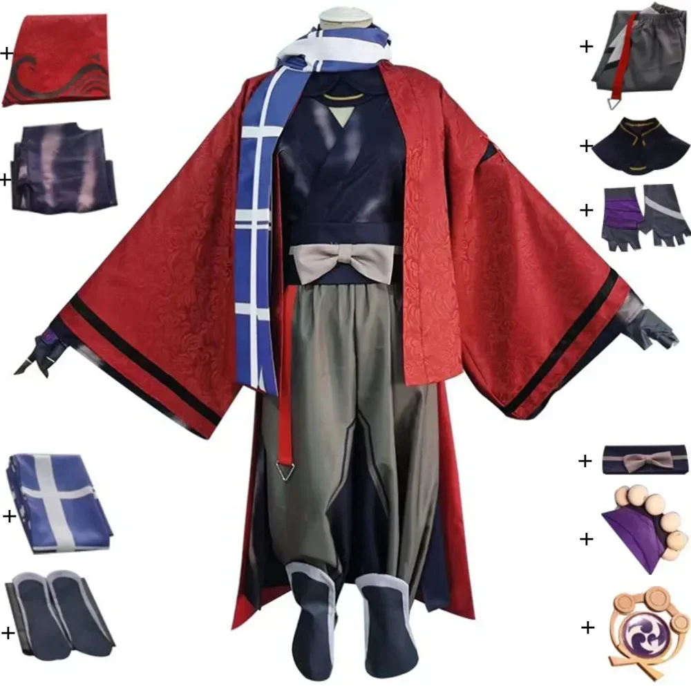 

Anime Game Genshin Impact Kaedehara Kazuha Friend Tomo TomoKazu Cosplay Costume Inazuma Woman Man Red Kimono Halloween Suit Prop