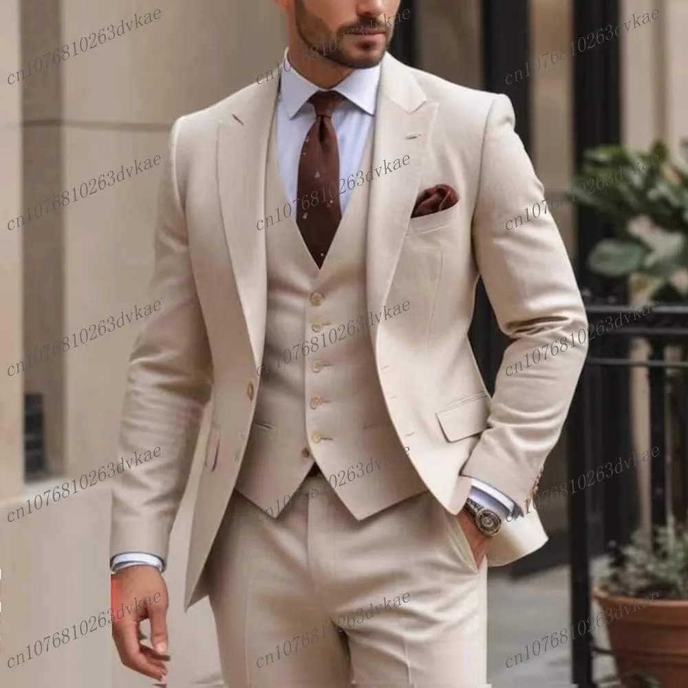 Male Orange Business Suit Groom Groomsman Wedding Party Prom Formal Occasion Men Tuxedos 3 Piece Set Blazer Vest Pants