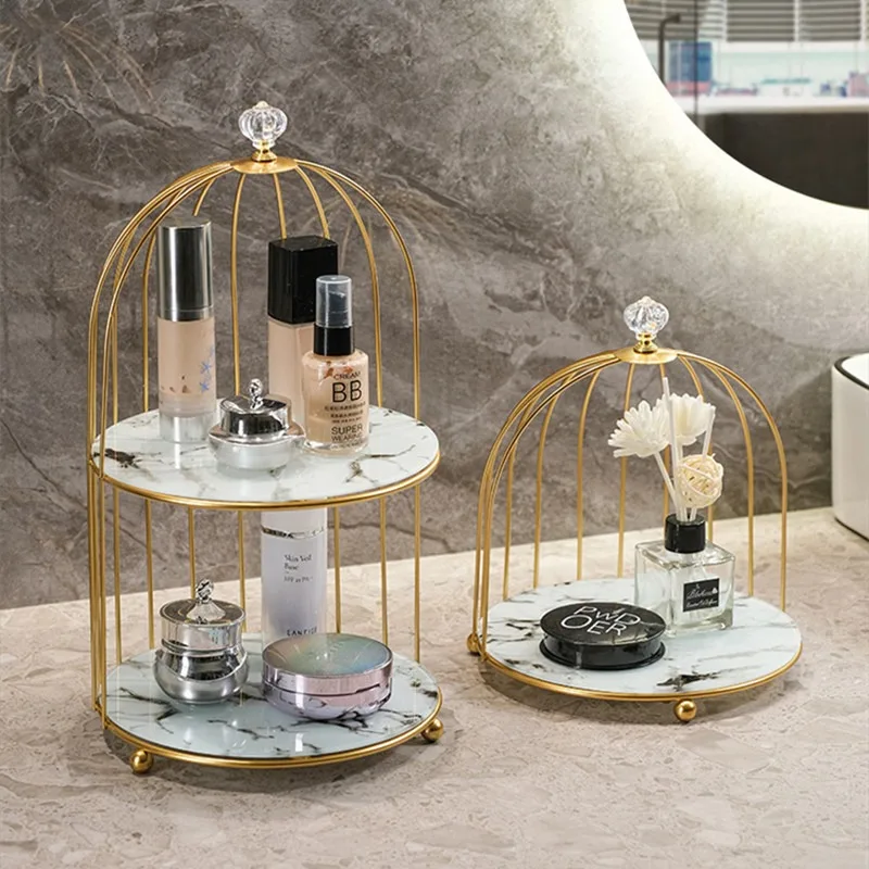 

Nordic Birdcage Storage Rack Makeup Organizer Lipstick Cosmetic Perfume Skin Care Product Storage Tray Bathroom Countertop Shelf