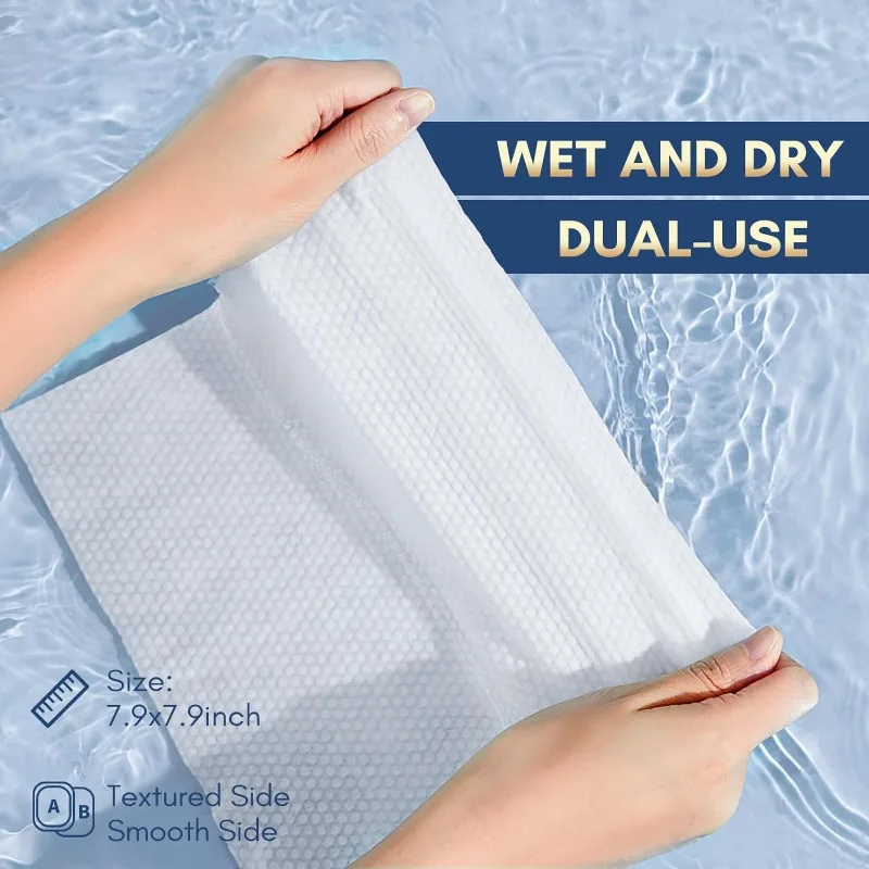5 pack (250 pcs) soft wet and dry wipes disposable use thick cotton face towel extra thick wet and dry washcloths