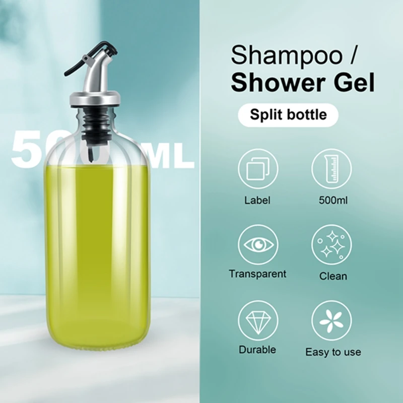 ABXF-16Oz Glass Mouthwash Dispenser With Pour Spout Funnel And Labels Reusable Mouthwash Bottles Container