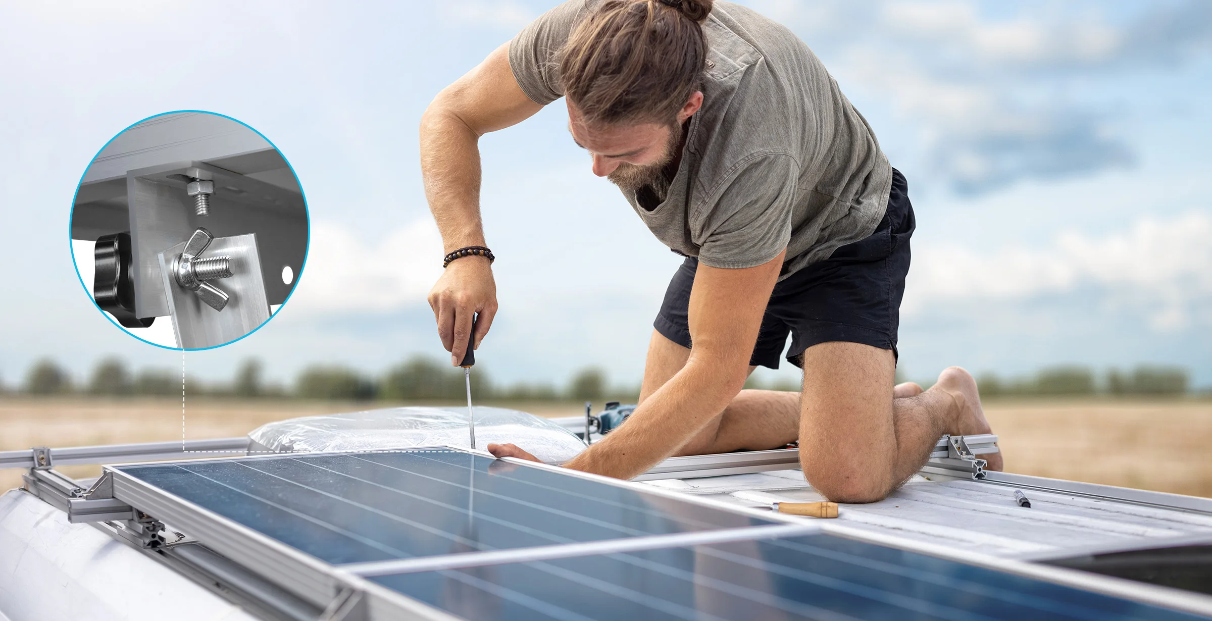 Renogy 28 Zoll verstellbare Solarpanel-Montagehalterungen mit klappbaren Neigungsbeinen auf jeder flacher Oberfläche für Wohnmobile, Dächer, Boote – Detail 2