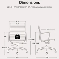 Low Back Brown Ribbed Genuine Leather Office Chair with Aluminium Alloy Frame Swivel Computer Chair 2