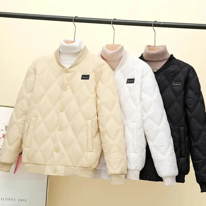 

Cotton-Padded Jacket Women Winter New Korean Diamond-Shaped Baseball Uniform Warm Cotton Padded Coat Light Loose Female Outwear