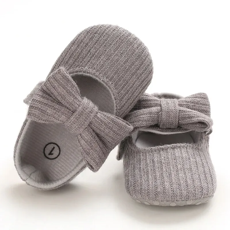Baby Girl Shoes Knitted Cotton Flats Bow Soft Sole Newborn Walker Crib Shoe Sandals 6