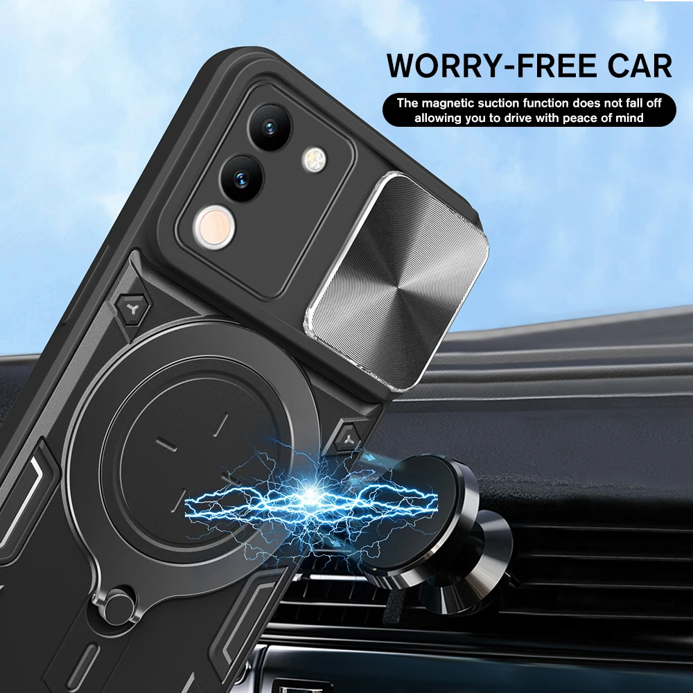 Carcasă de protecție antișoc pentru Vivo V29 Y200, cu fereastră de protecție pentru lentilă, pentru vivo v29 y200 v 29 y 200, suport inelar_voghion.com