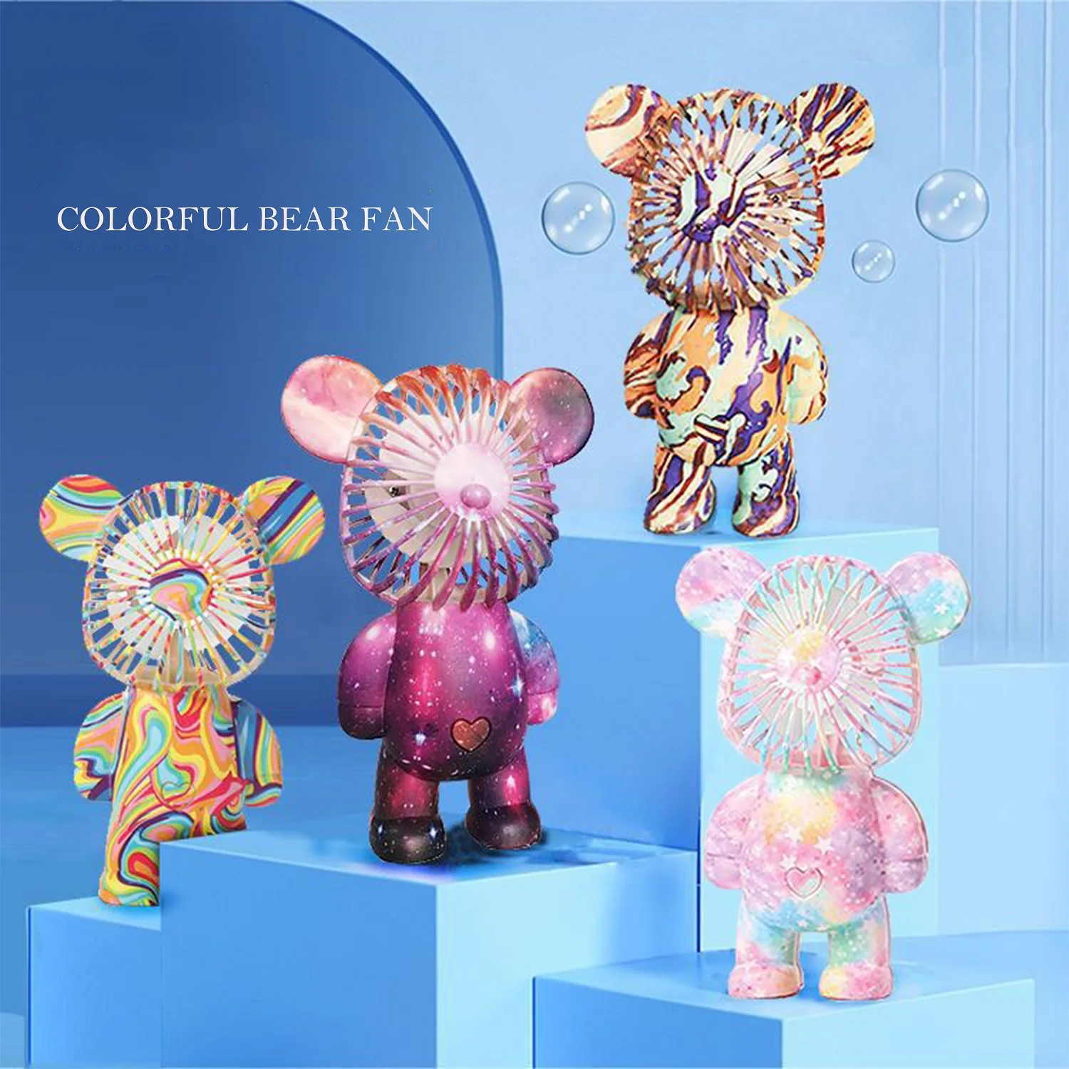 Cute Cartoon Bear Fan USB Third Gear Rechargeable Quiet Pocket Cooling
