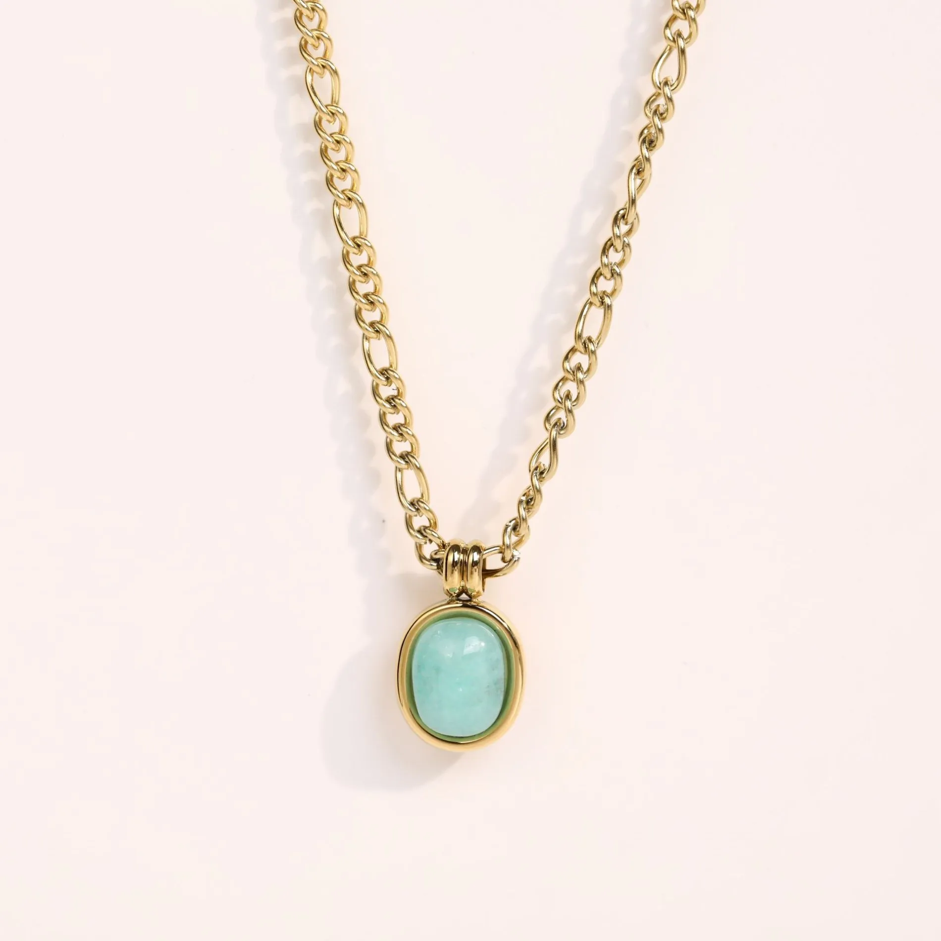 Fashion-INS-Mint-Green-Natural-Stone-Necklace-Elliptical-Azonite