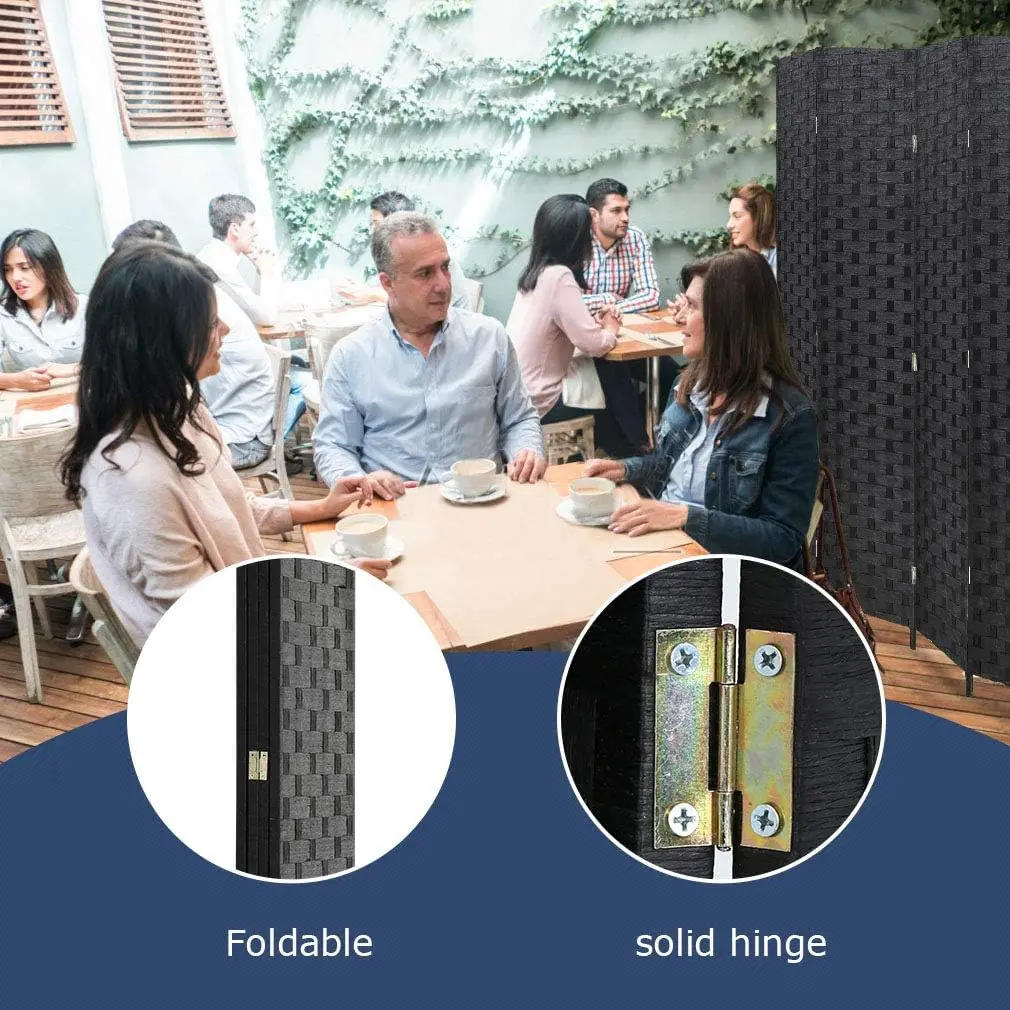 Room Divider 6FT Wall Divider Wood Screen 4 Panels Wood Mesh Hand-Woven Design Room Screen Divider Indoor Folding Portable Parti 6