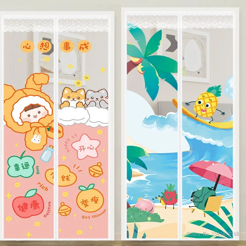 Cartoon Magnetic Screen Door Curtain, Anti Insect Fly Bug Curtains, Automatic Closing Mesh, Anti Mosquito, Summer