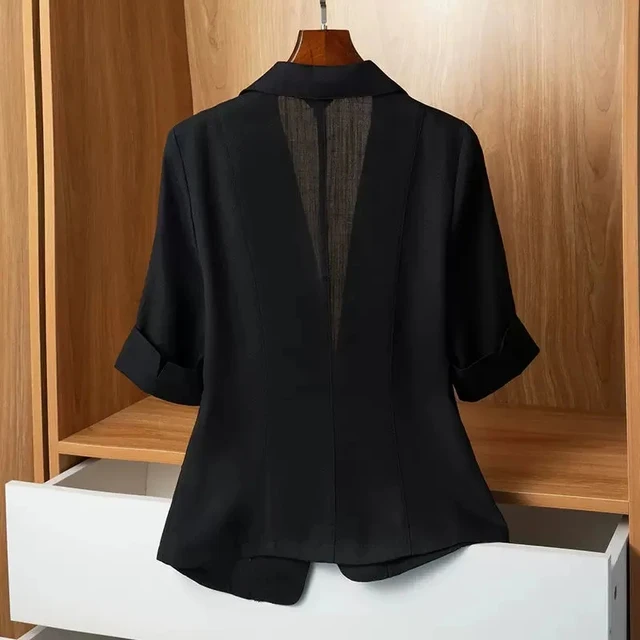 Veste blazer à manches courtes pour femme, style décontracté, style coréen, nouvelle collection été 2024, couleur unie, petit costume 3