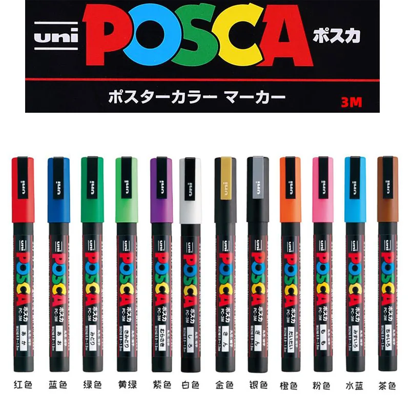 POSCA MARKERS FINE PC3M 0.9-1.3MM BULLET TIP COLOURS 12 PACK ASSORTED -  Picasso Art & Craft