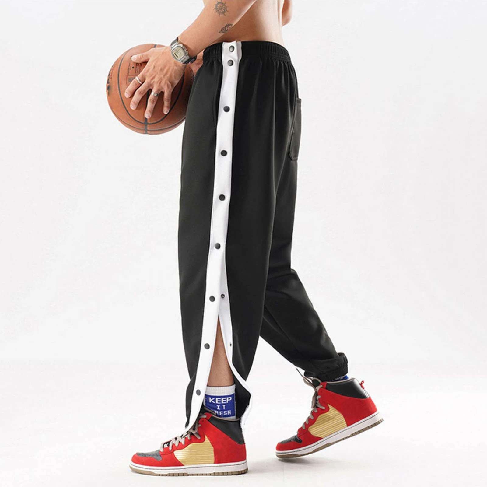 Word gek Accumulatie Persoonlijk Mannen Toevallige Basketbal Broek Side Gestreepte Knop Gemakkelijk Te  Dragen Heren Casual Broek Losse Joggingbroek Casual Training Warm Up Broek|  | - AliExpress