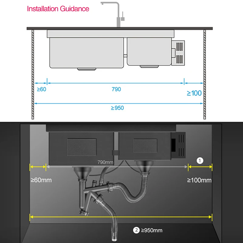 ASRAS Island Smart Purifying Kitchen Sinks SUS 304 4mm Panel Handmade Double Sink Nanometer Smart Purifying Sinks