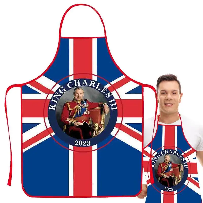 

King Charles III Coronation Apron Adjustable King Charles Iii Coronation Souvenirs Party Decorations For Baking Garden BBQ