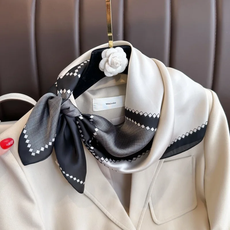 New Luxury Horse Pattern Silk Square Scarf Womens Soft Satin Hairband Neckerchief Office Hijab Headband Foulard Bag Ribbons Gift 3