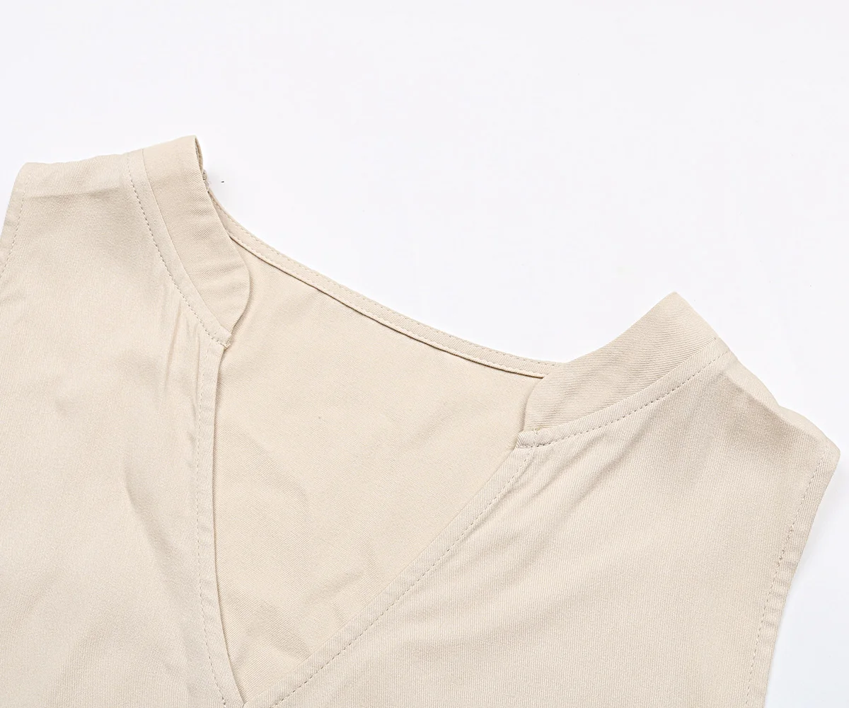 Casual Summer Midi Dress Women Sleeveless Tank V Neck Buttons Ruffle Loose Dresses Beach Soild Sundress Fashion 5