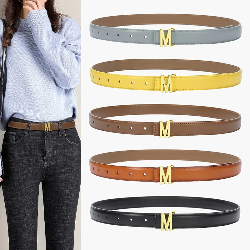 

Women's Belt M Letter Buckle Cowskin Thin Belt Women's Fashion Versatile Jeans Dress Female Pants Belt