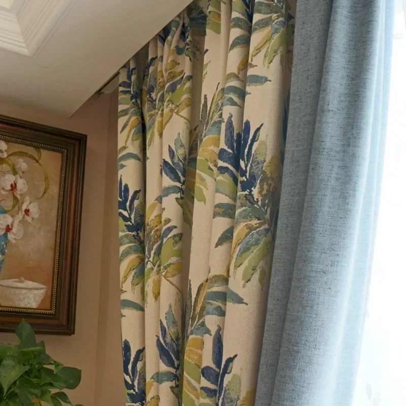 Curtains for Living Dining Room Bedroom Retro American Country Jacquard High Shading Cotton Linen  for Villa Customization 4