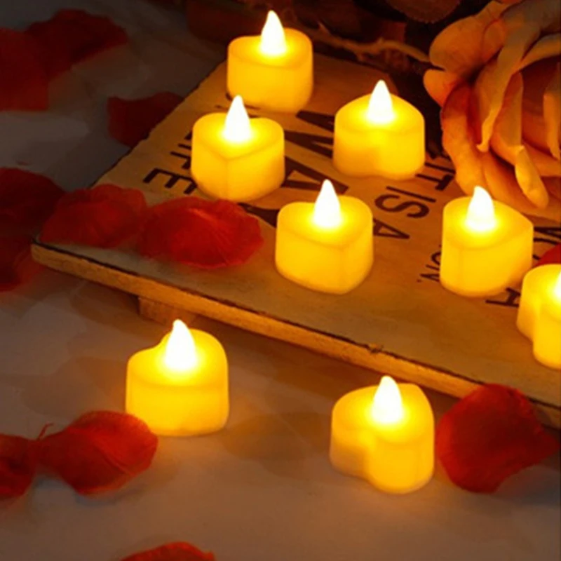 가정용 불꽃 없는 LED 촛불, 크리스마스 파티 웨딩 장식, 하트 모양 전자 배터리 전원, Tealight 촛불, 1 개, 2 개, 4 개