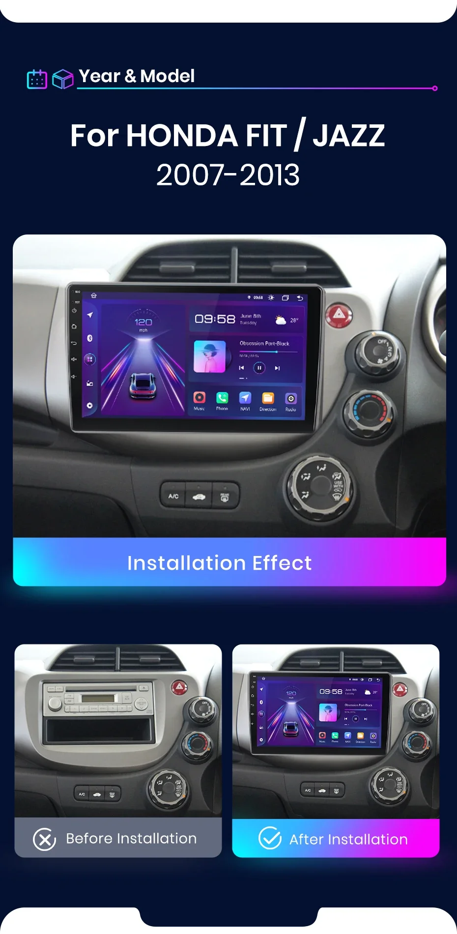 Junsun Drahtlose CarPlay Android Auto Auto Radio Für HONDA FIT JAZZ 2007-2013 GPS Multimedia 2 din Systeme stereo – Detail 4