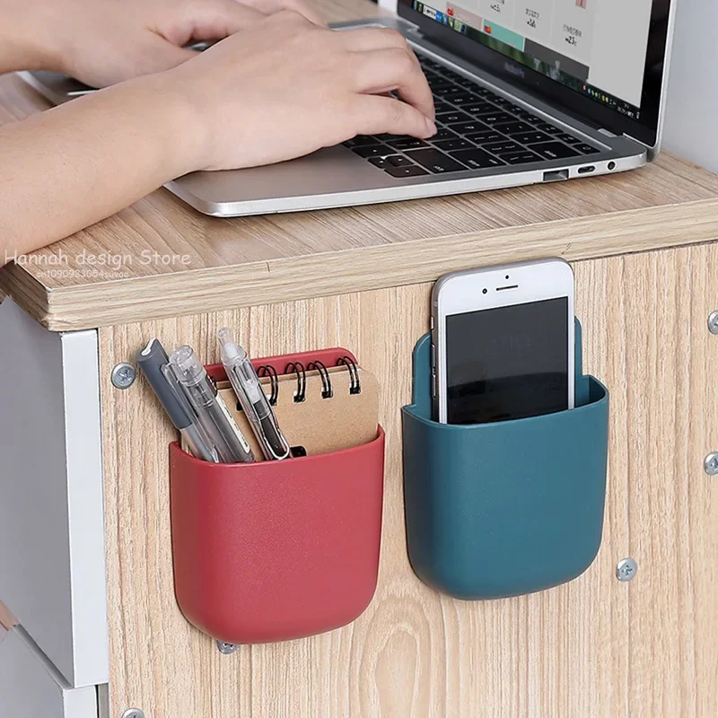 Home Office Wall Mounted Self adhesive Storage Box for Air Conditioner TV Remote Control Mobile Phone Holder Pen Organizer