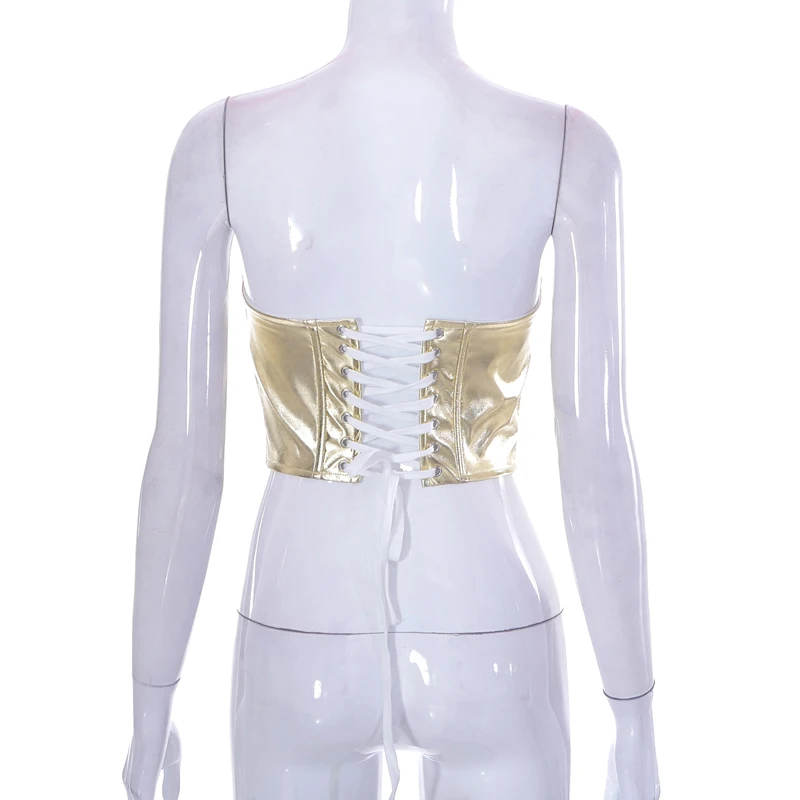 Chaleco metálico para mujer, top sexy ajustado con corsé, camisa de fondo, vendaje en la cintura, ropa de calle para chicas atractivas, primavera 2025