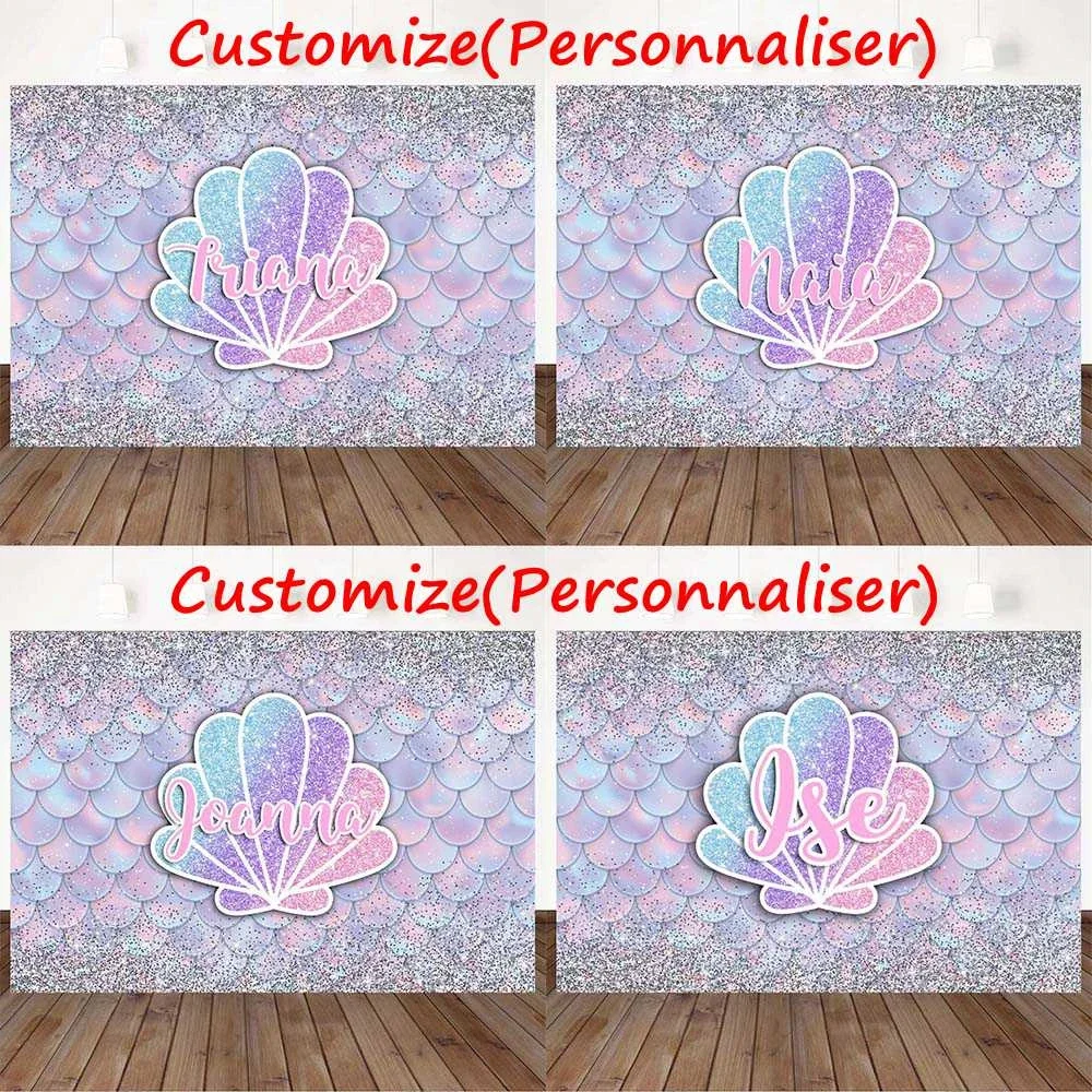 Photo Backdrop Little Mermaid Theme Birthday Banner Newborn Girl Baby Shower