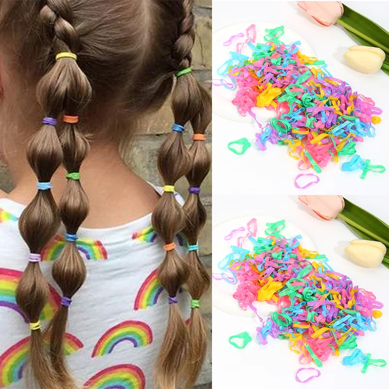 

Oaoleer 350Pcs/set 3cm Colorful Small Disposable Hair Bands Scrunchie Girls Elastic Rubber Band Ponytail Holder Hair Accessories
