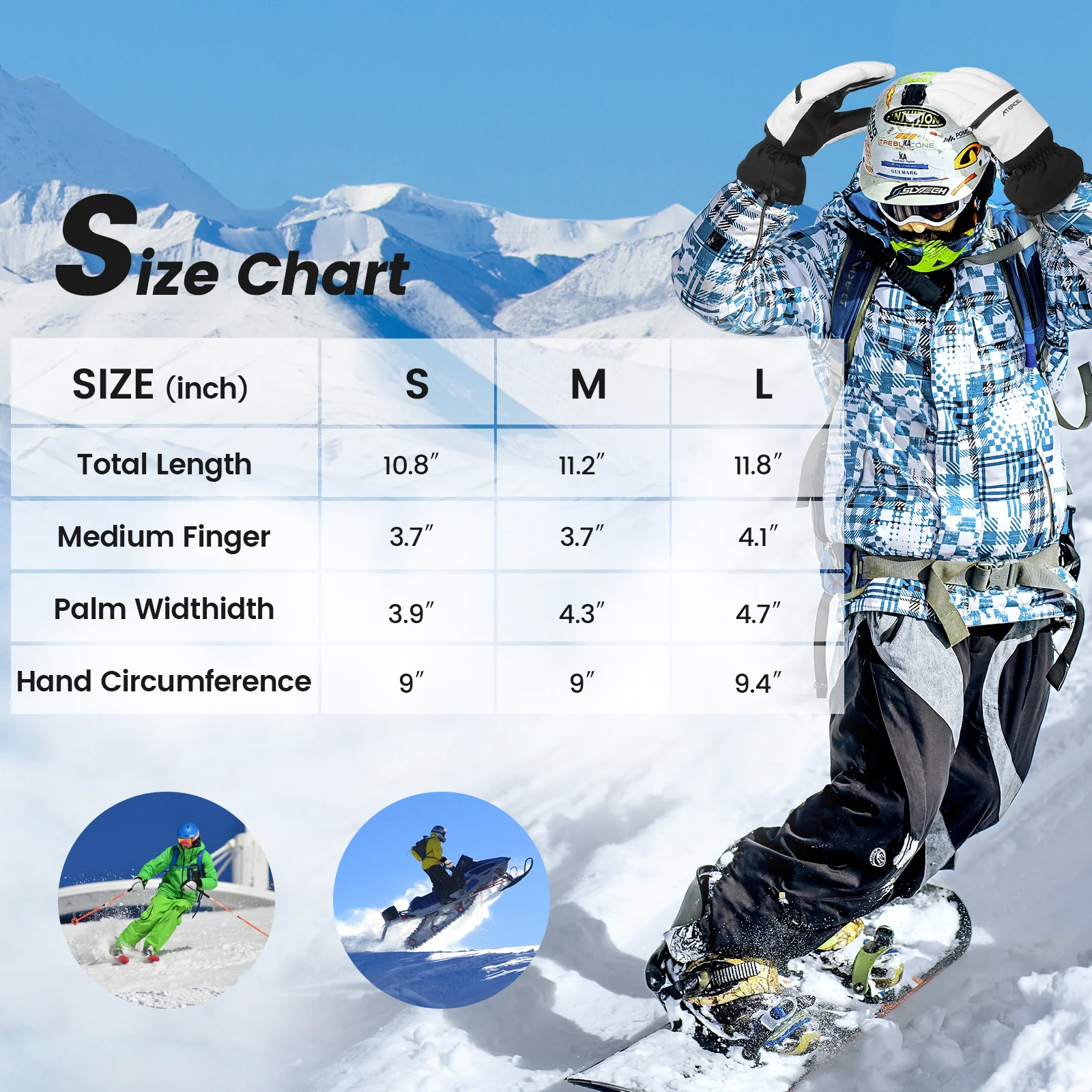 Waterproof Touchscreen Ski Gloves, Snowboard Gloves for Men and Women 6