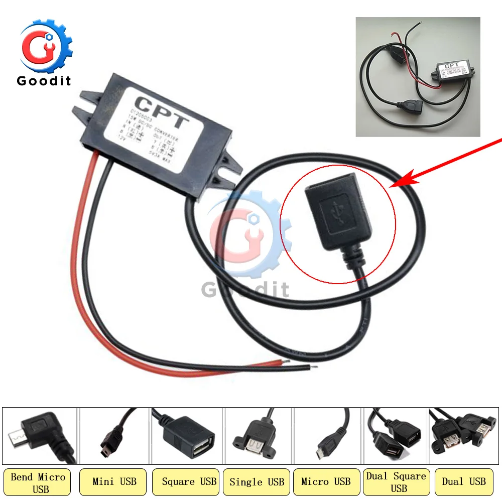 DC-DC conversor módulo 12v a 5v 3a 15w duplo usb step down adaptador de saída de energia do carro potting módulo fonte de alimentação à prova dwaterproof água