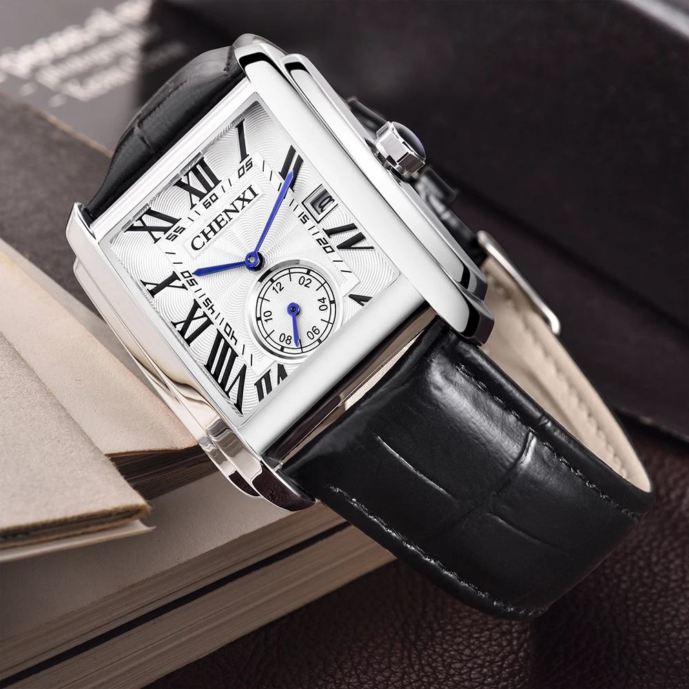 CHENXI Men Watches Casual Fashion Leather Strap Square Dial Waterproof Luminous Clock Quartz Watch For Men Relogios Masculino