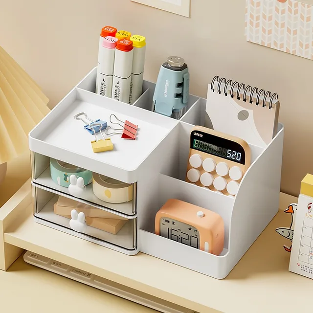 Desktop Storage Box Large Capacity Cosmetic Drawer Organizer Stationery Sorting Box Pen Holder Sundries Storage Container 2
