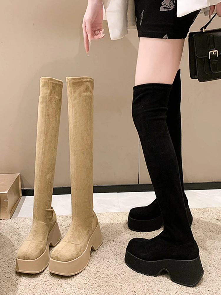 

Women's Boots Autumn Winter Footwear Flat Heel Round Toe Luxury Designer Female Shoes Boots-Women 2023 Fashion Over-the-Knee Hi