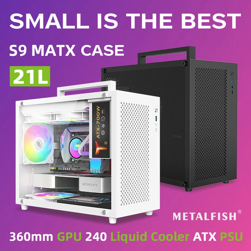 METALFISH S9 MATX Computer Case Gaming PC Chassis Support MATX/ITX