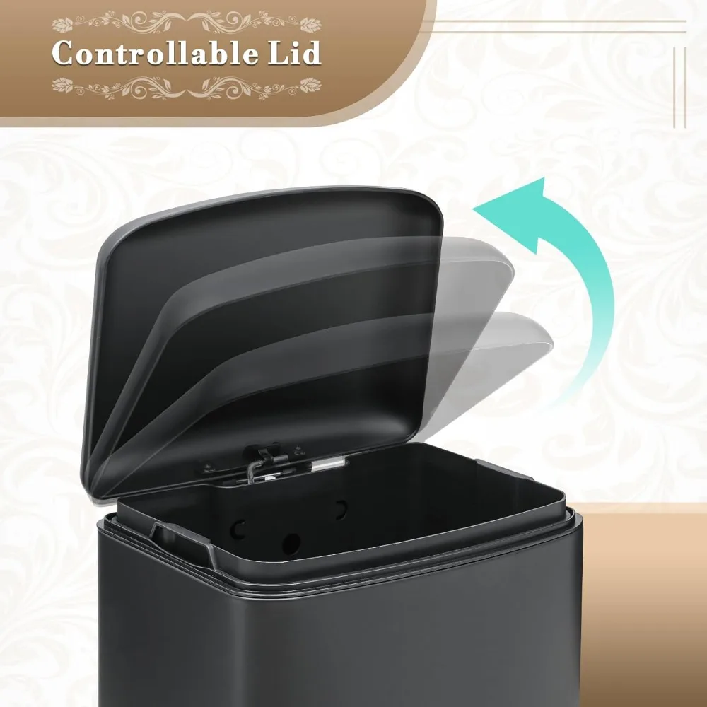 Step-on Trash Can 10.5 Gallon Garbage Can with Lid and Metal Pedal 40 Liter Waste Bin with Inner Bucket Back &Handle Indoor 6